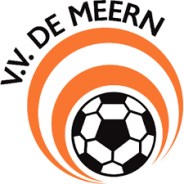 Logo van VV De Meern met oranje cirkels en een voetbal in het midden.
