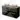 Black glossy bathroom unit with wood-look worktop and two white ceramic vanity units for countertop wash basins, modern design for stylish bathrooms.