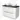 White high-gloss bathroom unit with black top, two round countertop wash basins and metal handles, modern design.