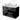 Black bathroom furniture set with high-gloss finish, double white basin bowls and chrome handles.