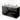 Black wall unit with wooden worktop and two white countertop wash basins, modern bathroom unit with double storage drawers.