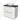 White vanity unit with black top, round countertop basin and two drawers; modern bathroom design.