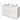 White bathroom unit with double countertop wash basins, shelf structure and metal handles, ideal for a stylish and modern bathroom.