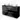 Black bathroom unit with high-gloss finish, two white countertop wash basins and sleek metal handles.
