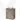 Compacte taupe badkamerkast met witte ronde opzetwaskom, strak design en houtlook afwerking.