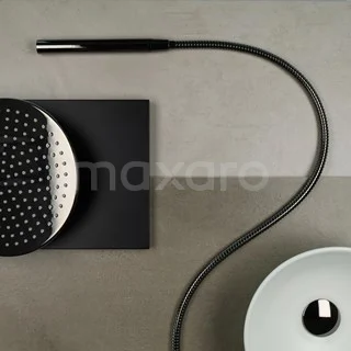 Black Handheld shower with flexible hose, minimalist design and modern look, perfect for a stylish bathroom upgrade.