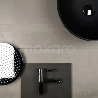 Matte black basin tap with round knobs, combined with a stylish black ceramic bathroom basin tap and accessories.