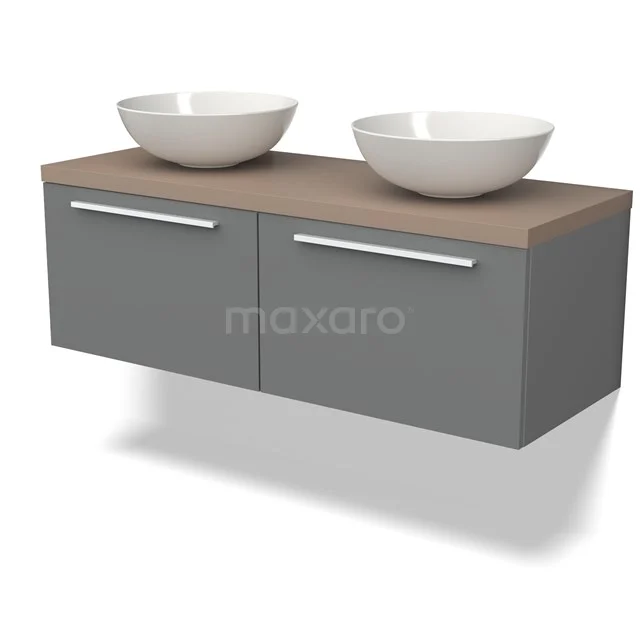 Modulo Plato Badkamermeubel voor waskom | 120 cm Middengrijs Vlak front Taupe blad 2 lades naast elkaar BMK12-01598