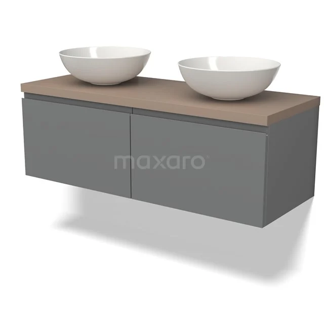 Modulo Plato Badkamermeubel voor waskom | 120 cm Middengrijs Greeploos front Taupe blad 2 lades naast elkaar BMK12-01599