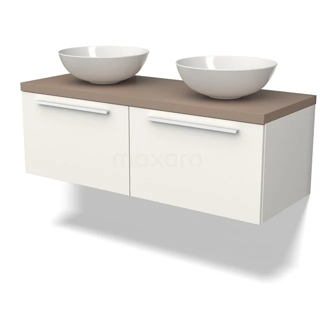 Weißes schwebendes Badezimmermöbel mit Holzlook Platte, Doppelwaschbecken und Soft-Close Schubladen; modernes Design für jedes Badezimmer.