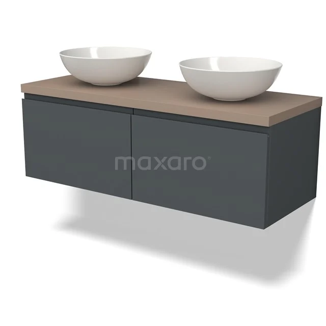 Modulo Plato Badkamermeubel voor waskom | 120 cm Donkergrijs Greeploos front Taupe blad 2 lades naast elkaar BMK12-01607