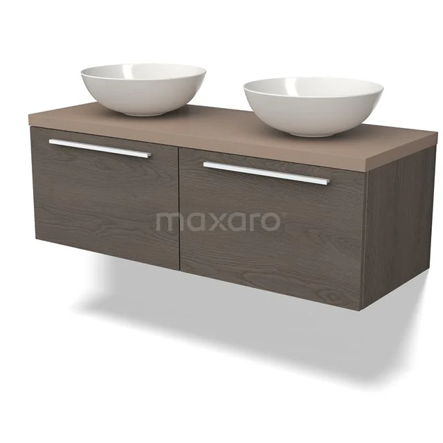 Modulo Plato Badkamermeubel voor waskom | 120 cm Donkerbruin eiken Vlak front Taupe blad 2 lades naast elkaar BMK12-01620