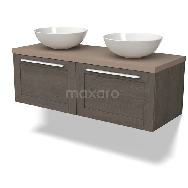 Modulo Plato Badkamermeubel voor waskom | 120 cm Donkerbruin eiken Kader front Taupe blad 2 lades naast elkaar BMK12-01621