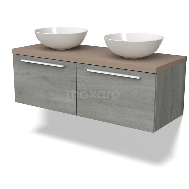 Modulo Plato Badkamermeubel voor waskom | 120 cm Grijs eiken Vlak front Taupe blad 2 lades naast elkaar BMK12-01623