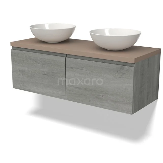 Modulo Plato Badkamermeubel voor waskom | 120 cm Grijs eiken Kader front Taupe blad 2 lades naast elkaar BMK12-01624