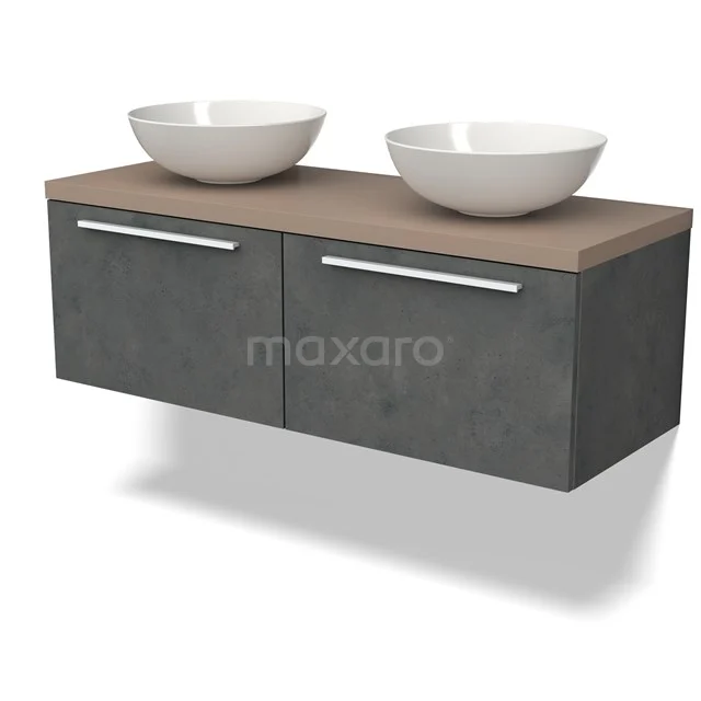 Modulo Plato Vanity units for countertop basin | 120 cm Dark grey concrete Flat front Taupe worktop 2 Side-by-side drawers BMK12-01626
