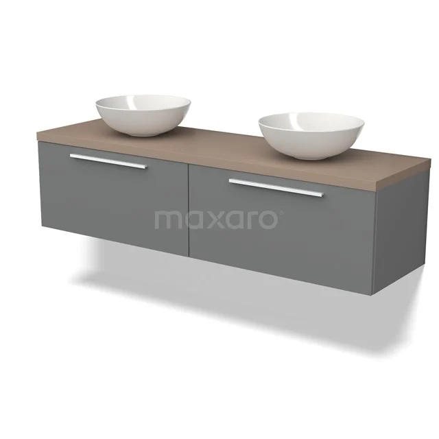 Modulo Plato Badkamermeubel voor waskom | 160 cm Middengrijs Vlak front Taupe blad 2 lades naast elkaar BMK12-01630