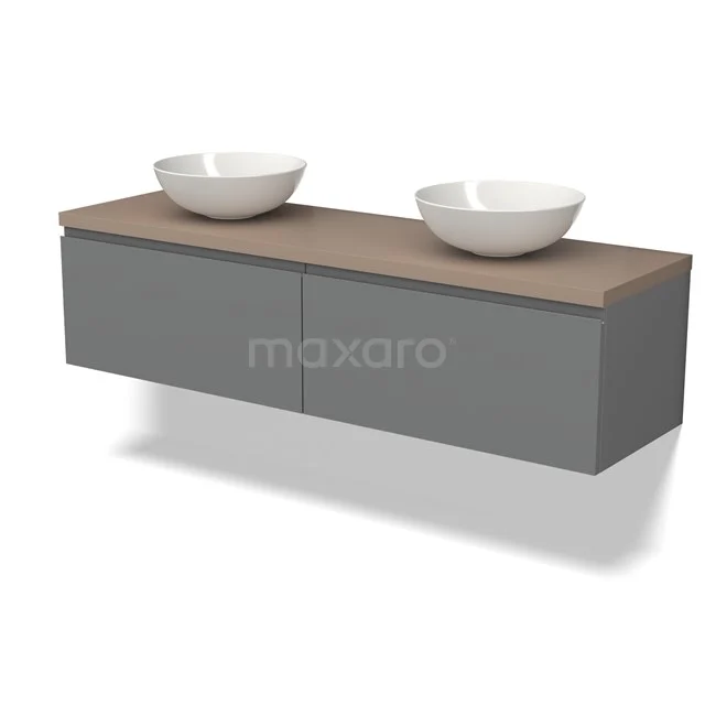 Modulo Plato Badkamermeubel voor waskom | 160 cm Middengrijs Greeploos front Taupe blad 2 lades naast elkaar BMK12-01631