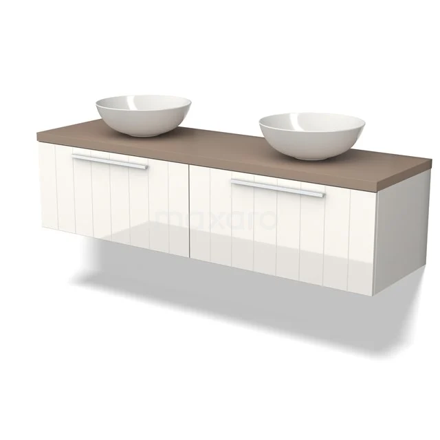 Modulo Plato Badkamermeubel voor waskom | 160 cm Hoogglans wit Lamel front Taupe blad 2 lades naast elkaar BMK12-01633