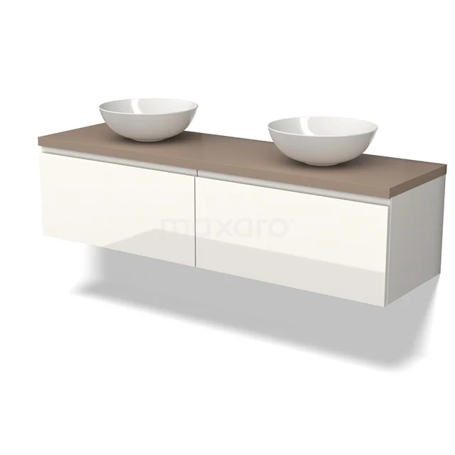 Modulo Plato Vanity units for countertop basin | 160 cm High-gloss white Handle-less front Taupe worktop 2 Side-by-side drawers BMK12-01634