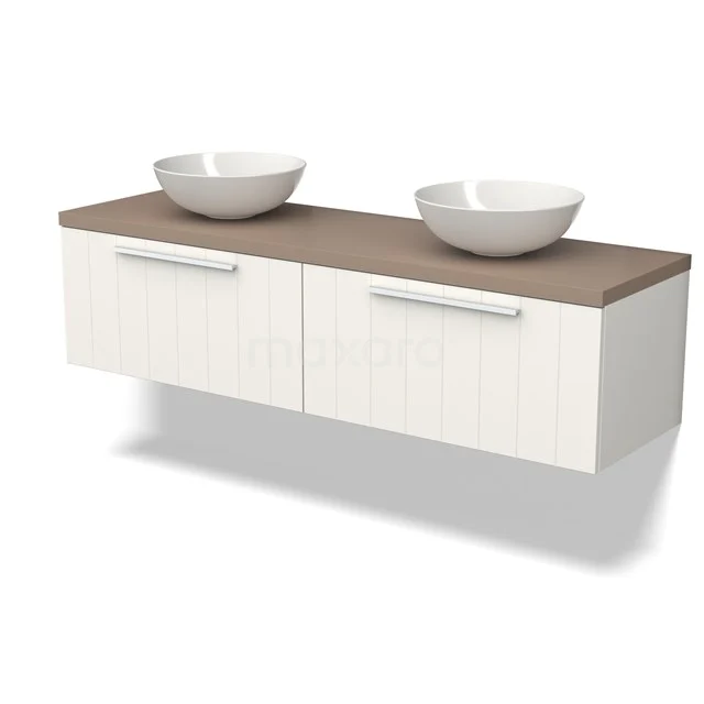 Modulo Plato Badkamermeubel voor waskom | 160 cm Mat wit Lamel front Taupe blad 2 lades naast elkaar BMK12-01636