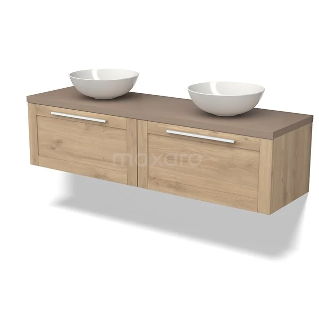 Modulo Plato Badkamermeubel voor waskom | 160 cm Lichtbruin eiken Kader front Taupe blad 2 lades naast elkaar BMK12-01647