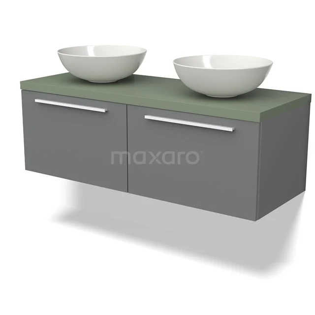 Modulo Plato Vanity units for countertop basin | 120 cm Mid grey Flat front Sage green worktop 2 Side-by-side drawers BMK12-01662