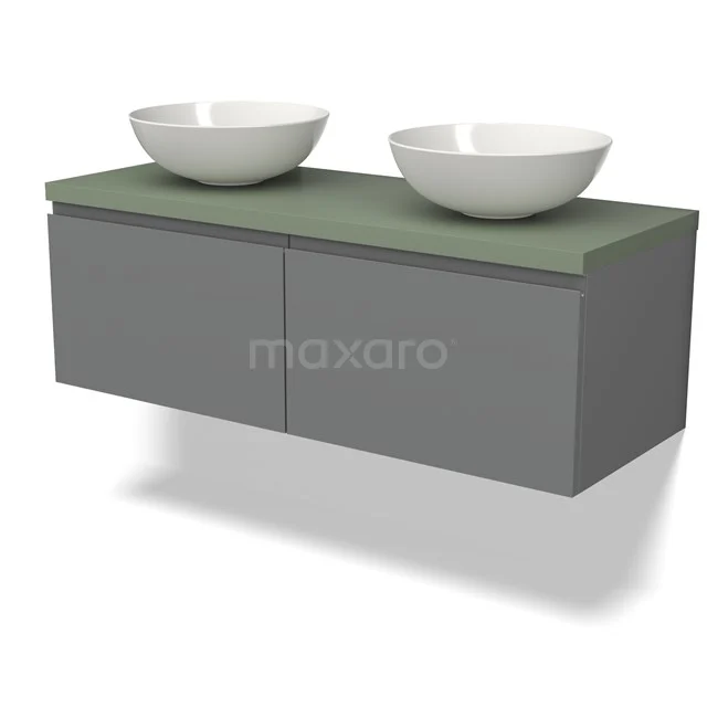 Modulo Plato Vanity units for countertop basin | 120 cm Mid grey Handle-less front Sage green worktop 2 Side-by-side drawers BMK12-01663
