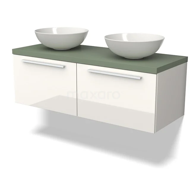Modulo Plato Vanity units for countertop basin | 120 cm High-gloss white Flat front Sage green worktop 2 Side-by-side drawers BMK12-01664