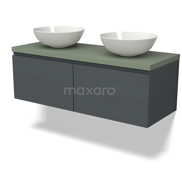 Modulo Plato Vanity units for countertop basin | 120 cm Dark grey Handle-less front Sage green worktop 2 Side-by-side drawers BMK12-01671