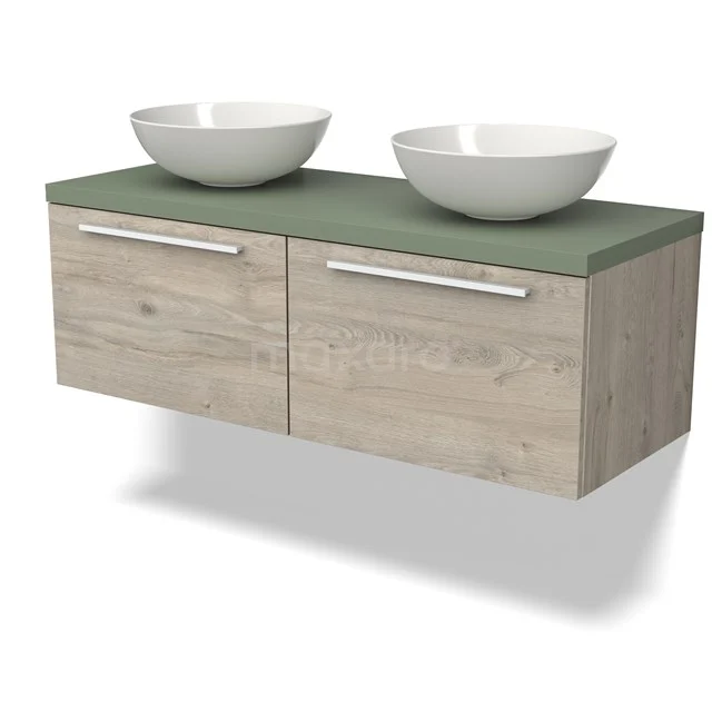Modulo Plato Vanity units for countertop basin | 120 cm Light grey oak Flat front Sage green worktop 2 Side-by-side drawers BMK12-01676