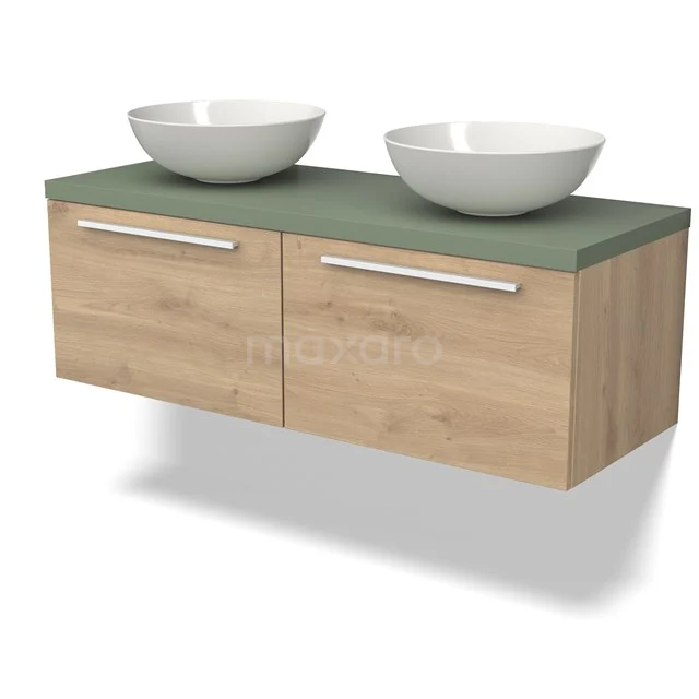 Modulo Plato Vanity units for countertop basin | 120 cm Light brown oak Flat front Sage green worktop 2 Side-by-side drawers BMK12-01678