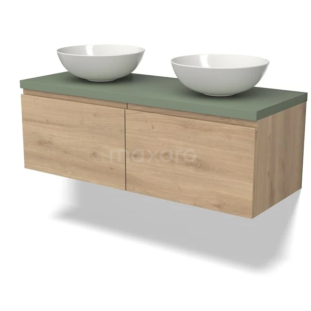 Modulo Plato Vanity units for countertop basin | 120 cm Light brown oak Handle-less front Sage green worktop 2 Side-by-side drawers BMK12-01680