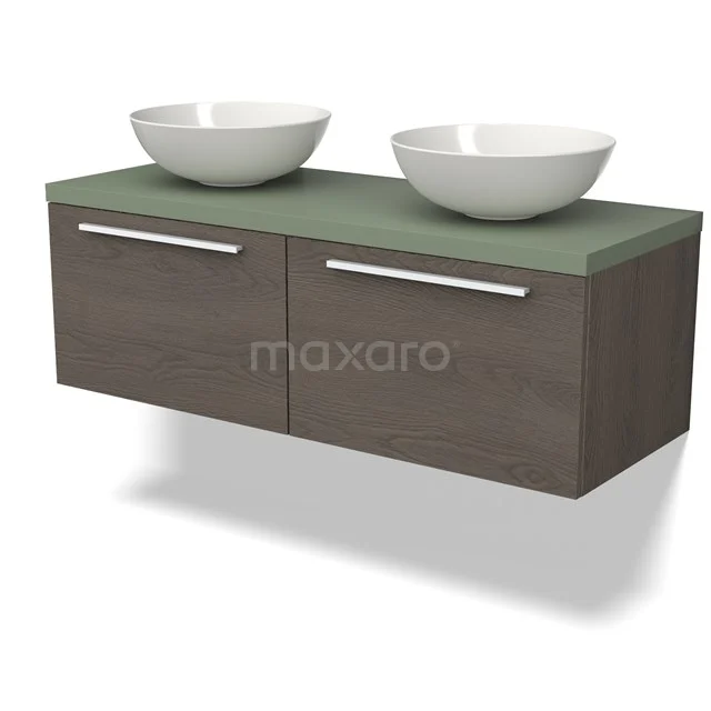 Modulo Plato Vanity units for countertop basin | 120 cm Dark brown oak Flat front Sage green worktop 2 Side-by-side drawers BMK12-01684