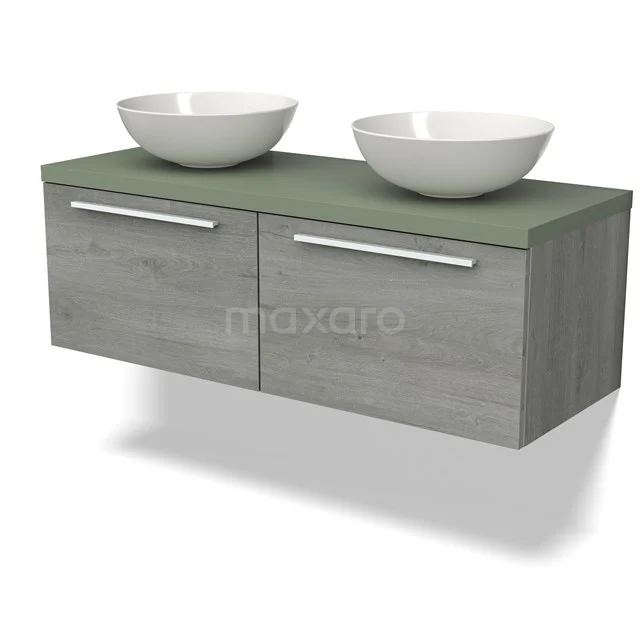 Modulo Plato Vanity units for countertop basin | 120 cm Grey oak Flat front Sage green worktop 2 Side-by-side drawers BMK12-01687