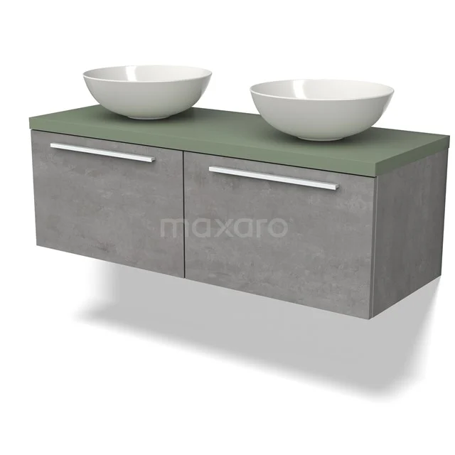 Modulo Plato Vanity units for countertop basin | 120 cm Light grey concrete Flat front Sage green worktop 2 Side-by-side drawers BMK12-01689