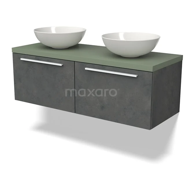 Modulo Plato Vanity units for countertop basin | 120 cm Dark grey concrete Flat front Sage green worktop 2 Side-by-side drawers BMK12-01690
