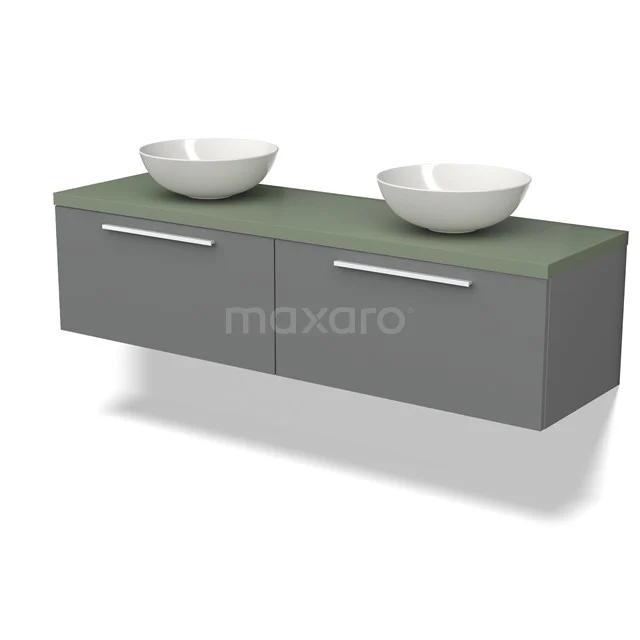 Modulo Plato Vanity units for countertop basin | 160 cm Mid grey Flat front Sage green worktop 2 Side-by-side drawers BMK12-01694