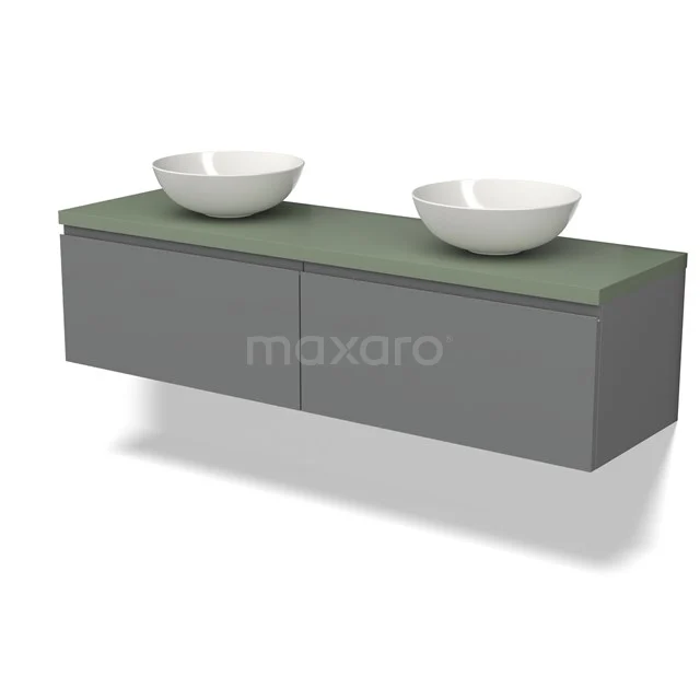 Modulo Plato Vanity units for countertop basin | 160 cm Mid grey Handle-less front Sage green worktop 2 Side-by-side drawers BMK12-01695