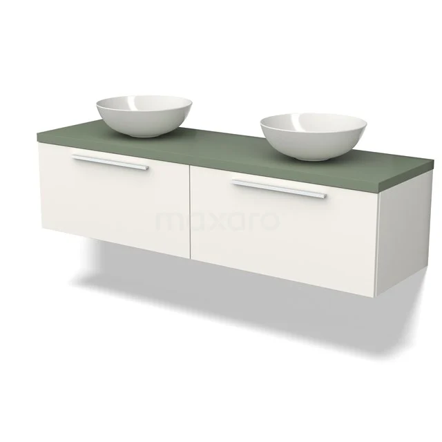 Modulo Plato Vanity units for countertop basin | 160 cm Matte white Flat front Sage green worktop 2 Side-by-side drawers BMK12-01699