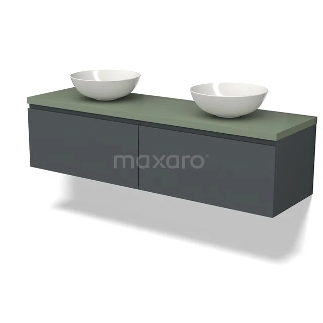 Modulo Plato Vanity units for countertop basin | 160 cm Dark grey Handle-less front Sage green worktop 2 Side-by-side drawers BMK12-01703