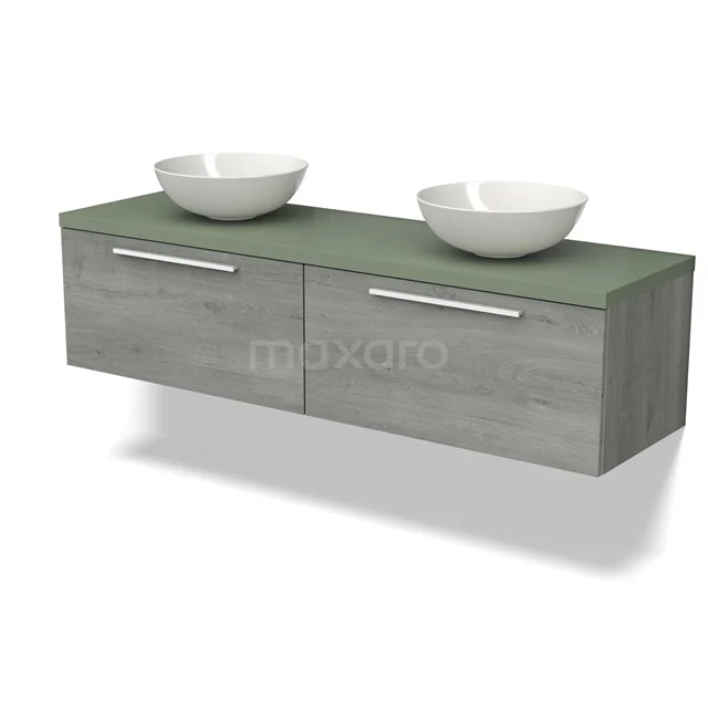 Modulo Plato Vanity units for countertop basin | 160 cm Grey oak Flat front Sage green worktop 2 Side-by-side drawers BMK12-01719