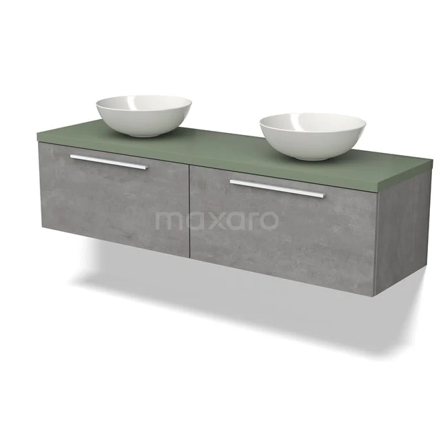 Modulo Plato Vanity units for countertop basin | 160 cm Light grey concrete Flat front Sage green worktop 2 Side-by-side drawers BMK12-01721