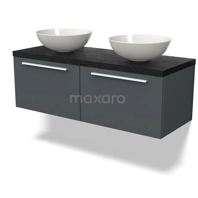 Modulo Plato Vanity units for countertop basin | 120 cm Dark grey Flat front Black oak worktop 2 Side-by-side drawers BMK12-01734