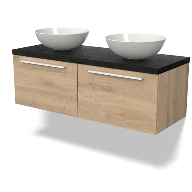 Modulo Plato Vanity units for countertop basin | 120 cm Light brown oak Flat front Black oak worktop 2 Side-by-side drawers BMK12-01742