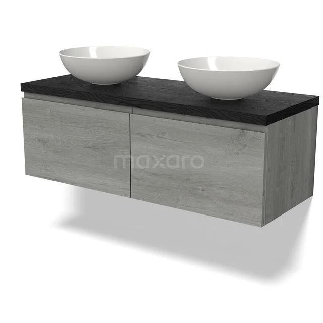Modulo Plato Vanity units for countertop basin | 120 cm Grey oak Frame front Black oak worktop 2 Side-by-side drawers BMK12-01752