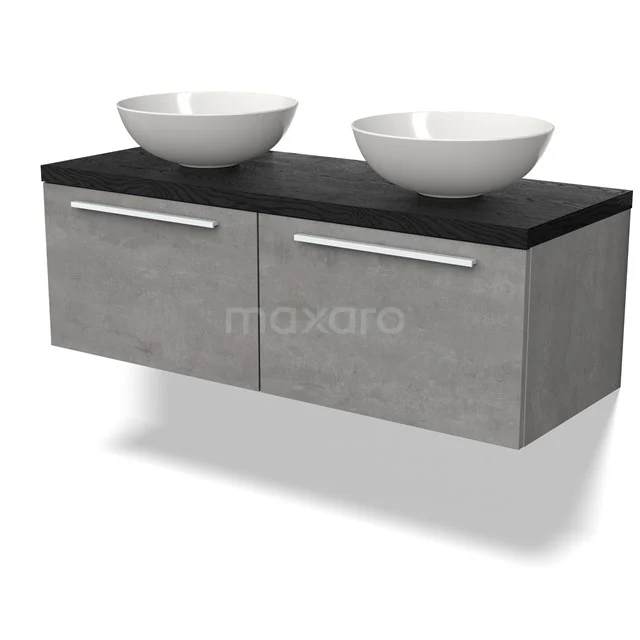 Modulo Plato Vanity units for countertop basin | 120 cm Light grey concrete Flat front Black oak worktop 2 Side-by-side drawers BMK12-01753