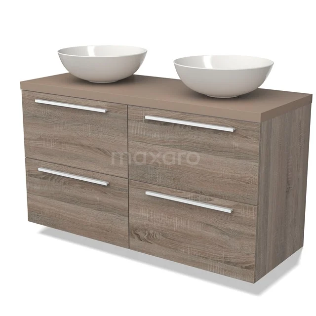 Modulo Plato Badkamermeubel voor waskom | 120 cm Eiken Vlak front Taupe blad 4 lades BMK18-01623