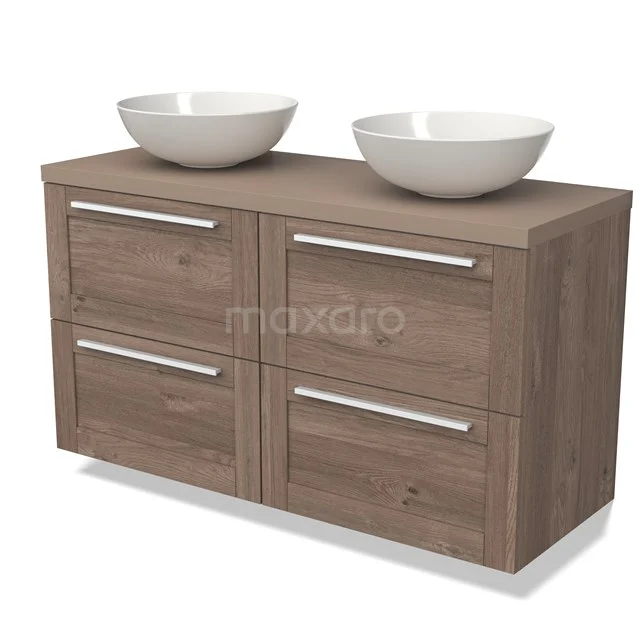 Wooden bathroom unit with two white drawers, four drawers and modern metal handles, ideal for stylish bathroom space.