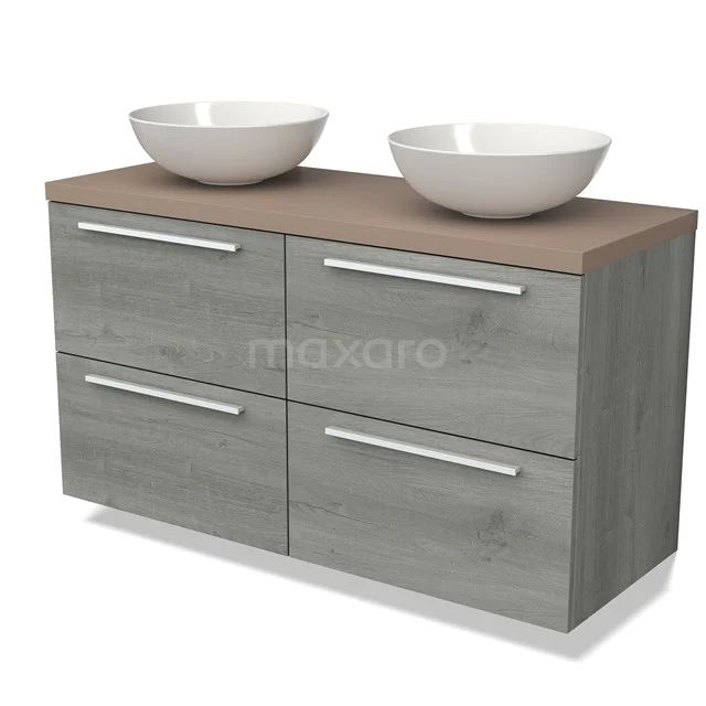 Modulo Plato Badkamermeubel voor waskom | 120 cm Grijs eiken Vlak front Taupe blad 4 lades BMK18-01636